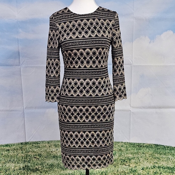 CACHE | CROCHETED LACE COCKTAIL BODYCON QUARTER SLEEVE DRESS - Picture 4 of 16